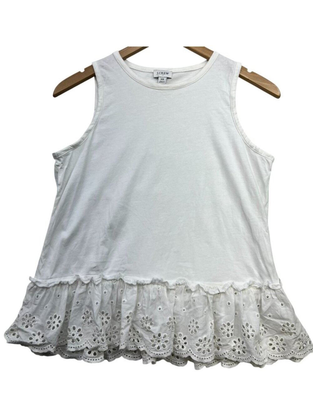 J.Crew Women's Peplum Eyelet Hem Tank Top Sleeveless Stretch Size XS White Solid